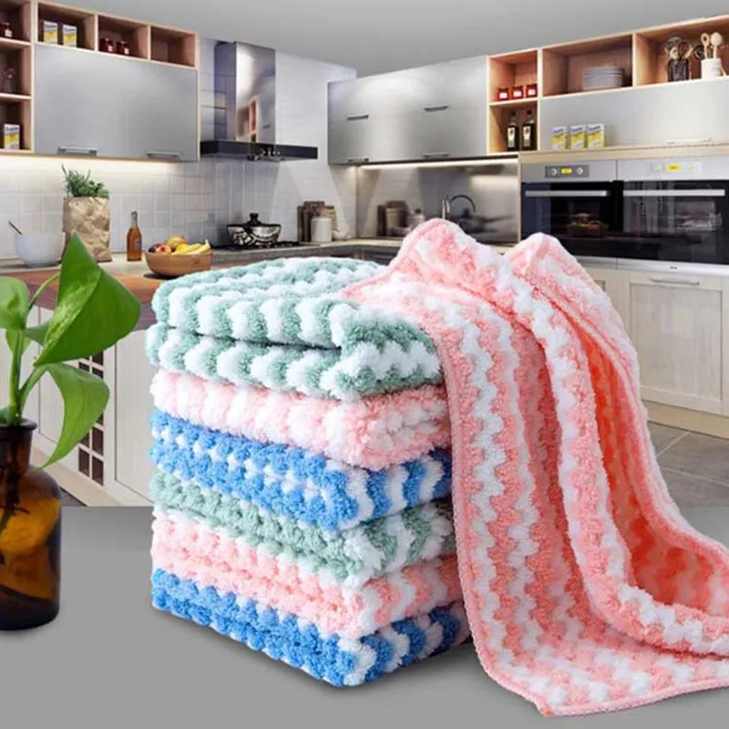 Coral Fleece Dishcloths Super Absorbent Scouring Pads Wet And Dry Kitchen Cleaning Towels Rags 5/10/15/PCS/Lot